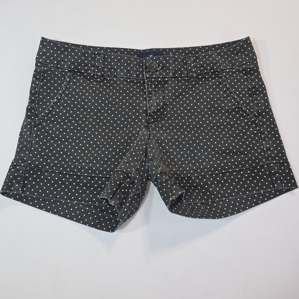 American Eagle Polka Dot Shorts Womens Black White Cuffed Stretch